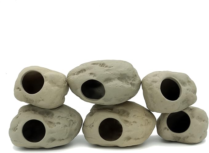 ALEGI Aquarium Decoration Rock Caves for Fish Tank, Ceramic Betta Fish Tank Accessories Hideout, Cichlid Stackable Cave Hiding (3 Small & 3 Medium)