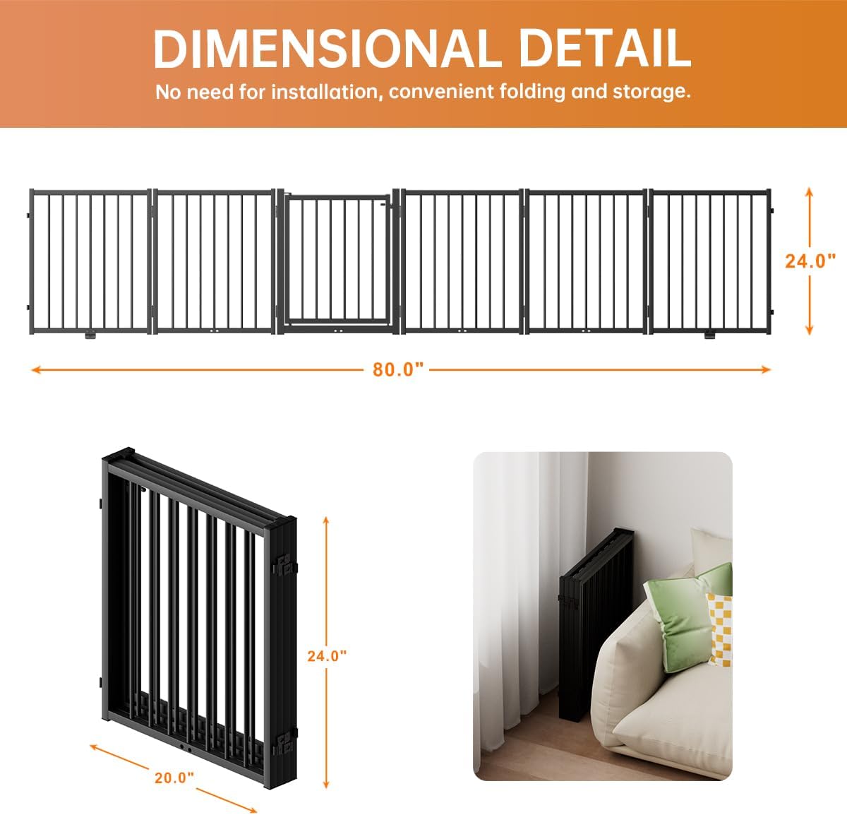 Full Metal Freestanding Dog Gate with Door, 24'' Height Foldable Pet Dog Fence for Indoor & Outdoor, 6 Panels Extra Wide Free Standing SmallDog Gates for Doorways,House,Stairs,Porch,Deck,Yard