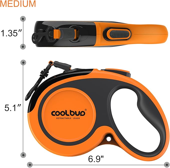 Retractable Dog Leash, 16ft Pet Walking Leash for Medium Dogs up to 66 lbs, One Button Break & Lock, Heavy Duty, Strong Nylon Tape, Tangle-Free (Orange, Medium)
