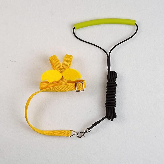 Pet Parrot Bird Harness Leash Adjustable Bird Flying Harness Traction Rope with Cute Wing for Parrots Pigeons Budgerigar Lovebird Cockatiel Mynah Outdoor Training Toy (S, Yellow)