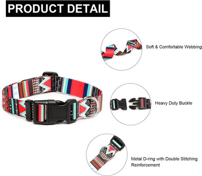 Mercano Adjustable Dog Collar - Special Design Patterns, Soft Nylon Comfortable Durable Pet Collar for Small Medium Large Dogs (L, Tribal Red)