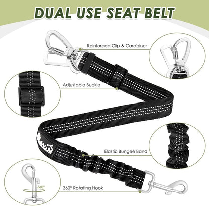 SlowTon Dog Seat Belt Harness for Car, Dog Car Harness Adjustable Mesh Breathable & Dog Seatbelt Safety Tether with Elastic Bungee for Small Medium Large Pets(Blue, Double Clip, XXS)