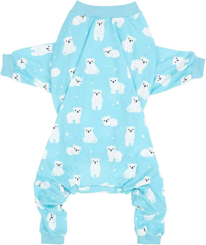 HDE Dog Pajamas One Piece Jammies Jumpsuit Pet Clothes Outfit Stretchy Lightweight Comfy Shirt Pjs for M-3XL Dogs Sleepy Polar Bears - XL