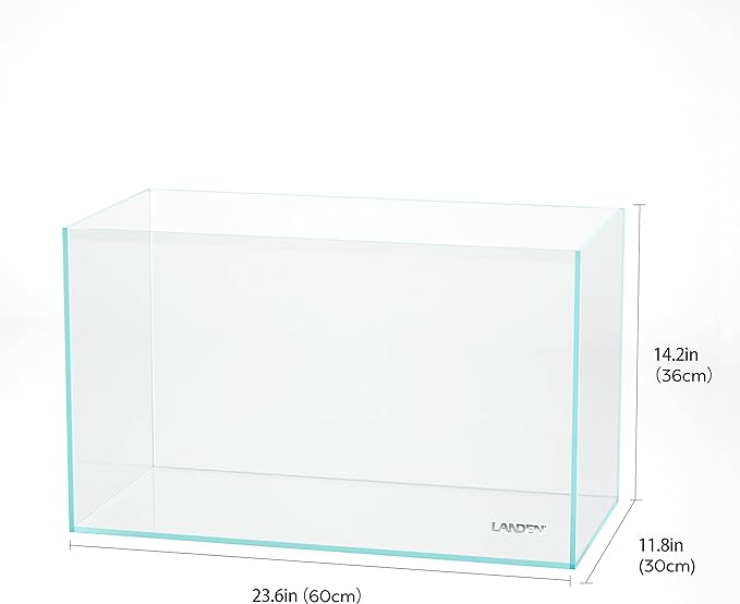 LANDEN 60P 16 Gallon Rimless Low Iron Aquarium Tank, 23.6" W × 11.8" D × 14.2" H (60cm x 30cm x 36cm) 6mm Thickness with Nano Foam Leveling Mat