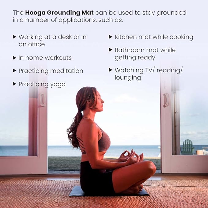 Hooga Grounding Mat for Sleep, Energy, Pain Relief, Inflammation, Balance, Wellness. Earth Connected Indoor Grounding for Home, Office, Work. 15 Foot Cord Included. Conductive Carbon
