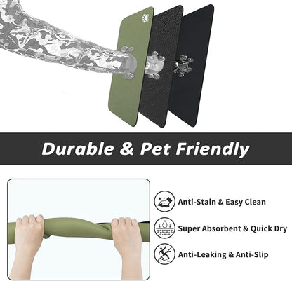 HotLive Dog Food Mat - Absorbent Cat Mat for Food and Water, No Stains Pet Feeding Bowl Mat, Easy to Clean Pet Placemats, Quick Dry Dog Water Dispenser Mat for Messy Drinkers | Paw Green 18"x 28"