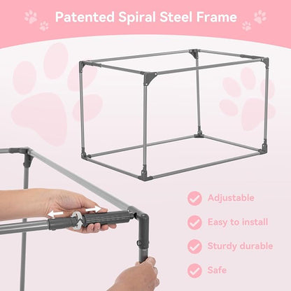 PETSFIT 30" Soft Portable Dog Crate – Patented Spiral Sturdy Frame, Collapsible Travel Kennel for Medium Dogs, 3 Mesh Door, Lockable Zippers, Indoor & Car Use Pink