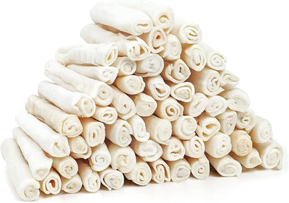 MON2SUN Dog Rawhide Rolls Twist Sticks 6.5 Inch Chew Treats Natural Flavor 60 Count for Puppy and Small Dogs