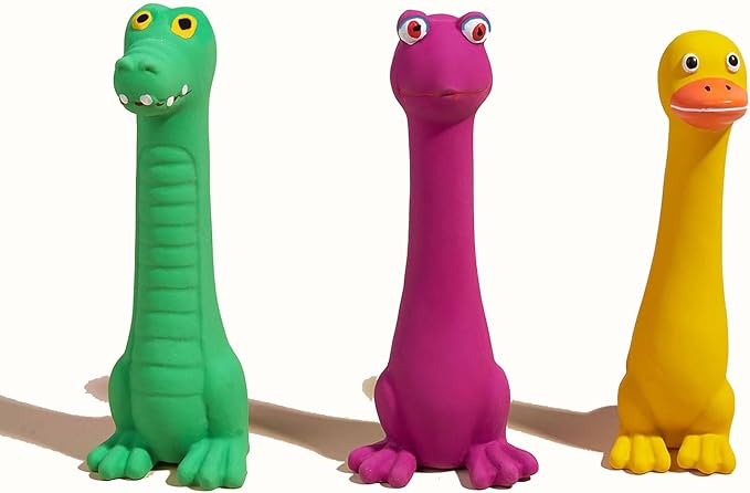 3 Pack Squeaky Latex Dog Toys Standing Stick Animal Puppy Fetch Interactive Play for Small Medium Dogs