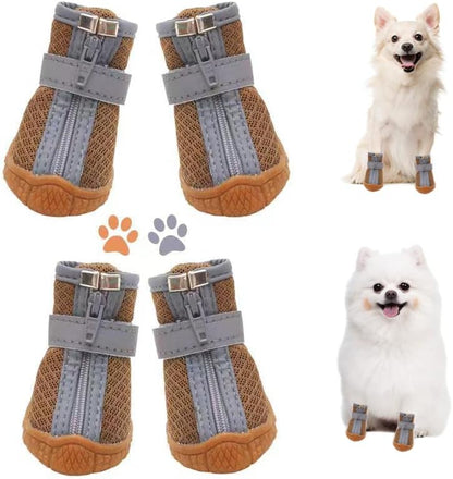 Dog Shoes for Small Dogs, Puppy Dog Boots & Paw Protector for Winter Snow Day, Summer Hot Pavement, Waterproof in Rain Weather, Ourdoor Hiking, Indoor Hardfloors with Anti Slip Sole 4PCS/Set