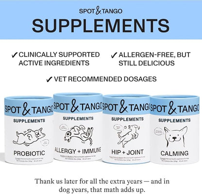 Spot & Tango Probiotics Supplements for Dogs - Vet-Approved for Healthy Digestion and Balanced Gut - Pumpkin, Turmeric, Chicory Root, Black Pepper, Nine-Strain Probiotic Blend, 56 Count