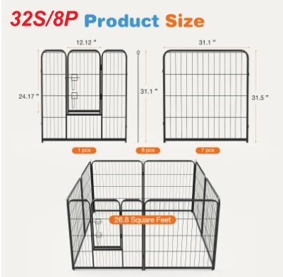 Dog Playpen Indoor Fence Height Metal Exercise Pen With Door Small Puppy-Medium-Large Dogs Animal Pet For Outdoor, Garden, Yard