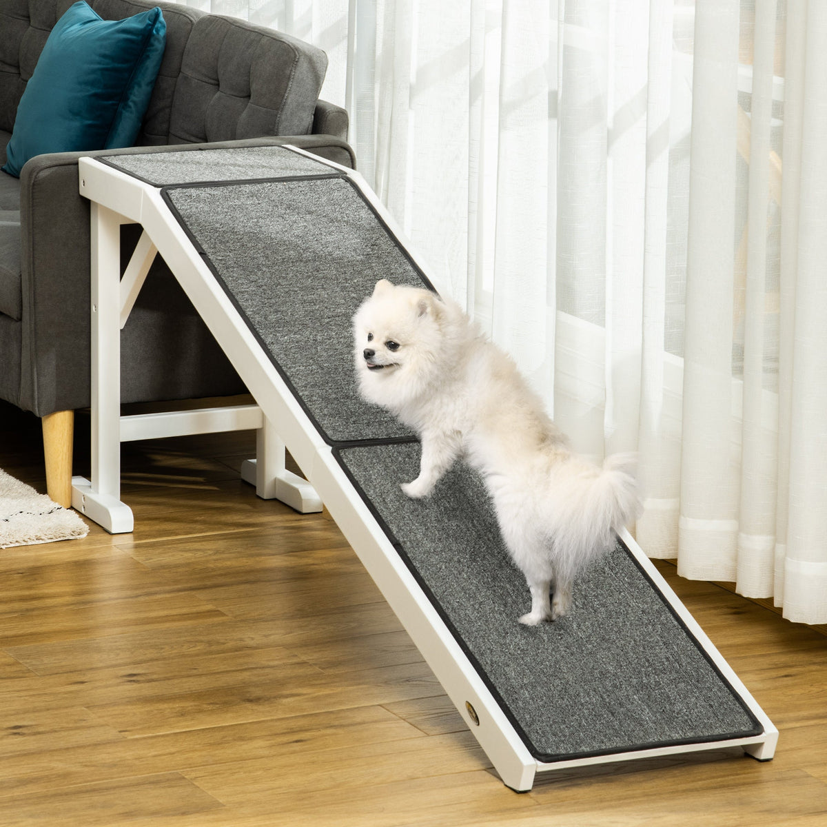 Dog Ramp Foldable with Non-slip Carpet Top Platform, Gray, White