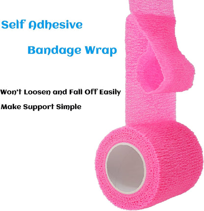 24 Rolls Pink Elastic Self Adhesive Bandage Wrap, Breathable Flexible Fabric Non Woven Cohesive Bandage, Ankle Sprains Swelling Medical First Aid Sports Athletic Tape, Dogs Pet Vet Wrap 2 in x 5 Yards