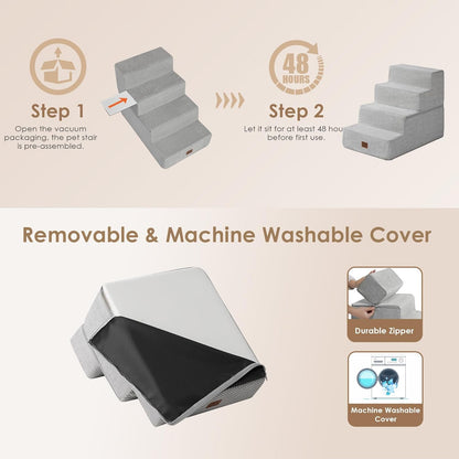 EHEYCIGA Dog Stairs for Bed 18" H, 4-Step Dog Steps for High Bed, Pet Steps for Small Dogs and Cats, Non-Slip Balanced Pet Ramp Indoor, Light Grey