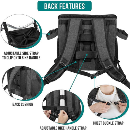 PetAmi Dog Bike Basket, Soft-Sided Ventilated Dog Bike Carrier Backpack, Pet Bicycle Basket for Bike Handlebar, Small Medium Puppy Cat Kitten Car Booster Seat with Safety Strap, Max 18 lbs, Dark Gray