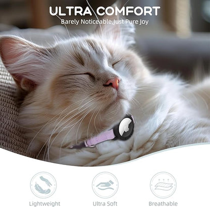 AirTag Cat Collars, Stretchy Collar with Apple AirTag Holder and Bell, Breakaway Ultra Design Elastic GPS Tracking Collars for Cats and Puppies, (7.5-12.5 Inch), Purple