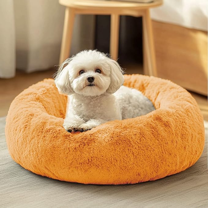 JOLLYVOGUE Dog & Cat Bed, Calming Anti-Anxiety Pet Bed for Small Dogs, Fluffy Donut Cushion for Small and Medium Pets (23")