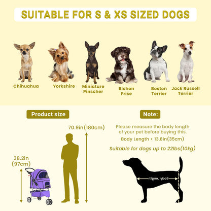 Foldable Pet Stroller,Dog Stroller with 3 Wheel,Pet Strolling Cart,Dog Travel Carrier with Storage Basket and Cup Holder for Dog Puppy,Purple