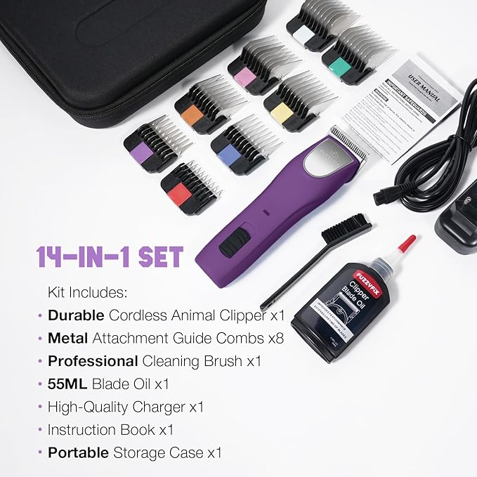 Professional Dog Clippers for Grooming - 2 Speed Pet Grooming Kit for Thick Curly Matted Coats - Low Noise Heavy Duty Cordless Hair Trimmer with Detachable Metal Blade