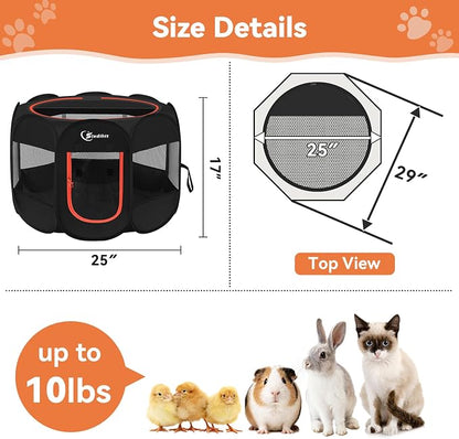 Siedihit Black Dog Cat Playpen, Puppy Pet Playpen Indoor for Small Dog | Crate Tent Cage Outdoor, Portable Pop Up Dogs Enclosure Kennel with Carrying Case for Dogs/Cats/Rabbits