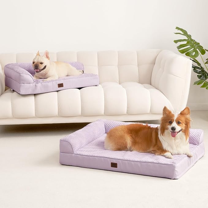 EHEYCIGA Memory Foam Dog Bed for Crate, Large Orthopedic Dog Bed, Lilac | Washable Removable Cover, Waterproof Flat Pet Sofa Couch with Nonskid Bottom, 36x27x6