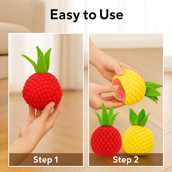 2Pcs Dog Ball Covers – Plush Tomato & Pineapple Sleeves for Interactive Dog Toys, Soft Durable Protectors for Automatic Rolling Bouncing Balls, Extend Toy Life, Fun for Small Medium Large Dogs