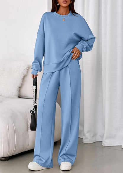 PRETTYGARDEN 2 Piece Sets For Women Fall Trendy Long Sleeve Sweatshirt Wide Leg Pants Loungewear Set Matching Sweatsuit