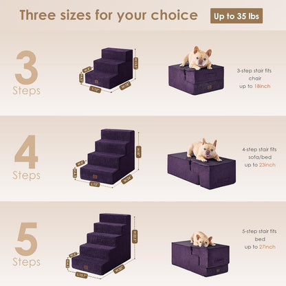 EHEYCIGA Dog Stairs for Bed 18" H, 4-Step Dog Steps for High Bed, Pet Steps for Small Dogs and Cats, Non-Slip Balanced Pet Ramp Indoor, Purple