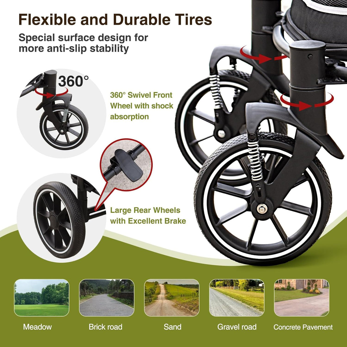 Dog Stroller for Medium/Large Dogs One-Click Folding, Extra Large Pet Stroller for 2 Dogs with Storage Pocket & Shock Absorption, Up to 130 lbs, Grey