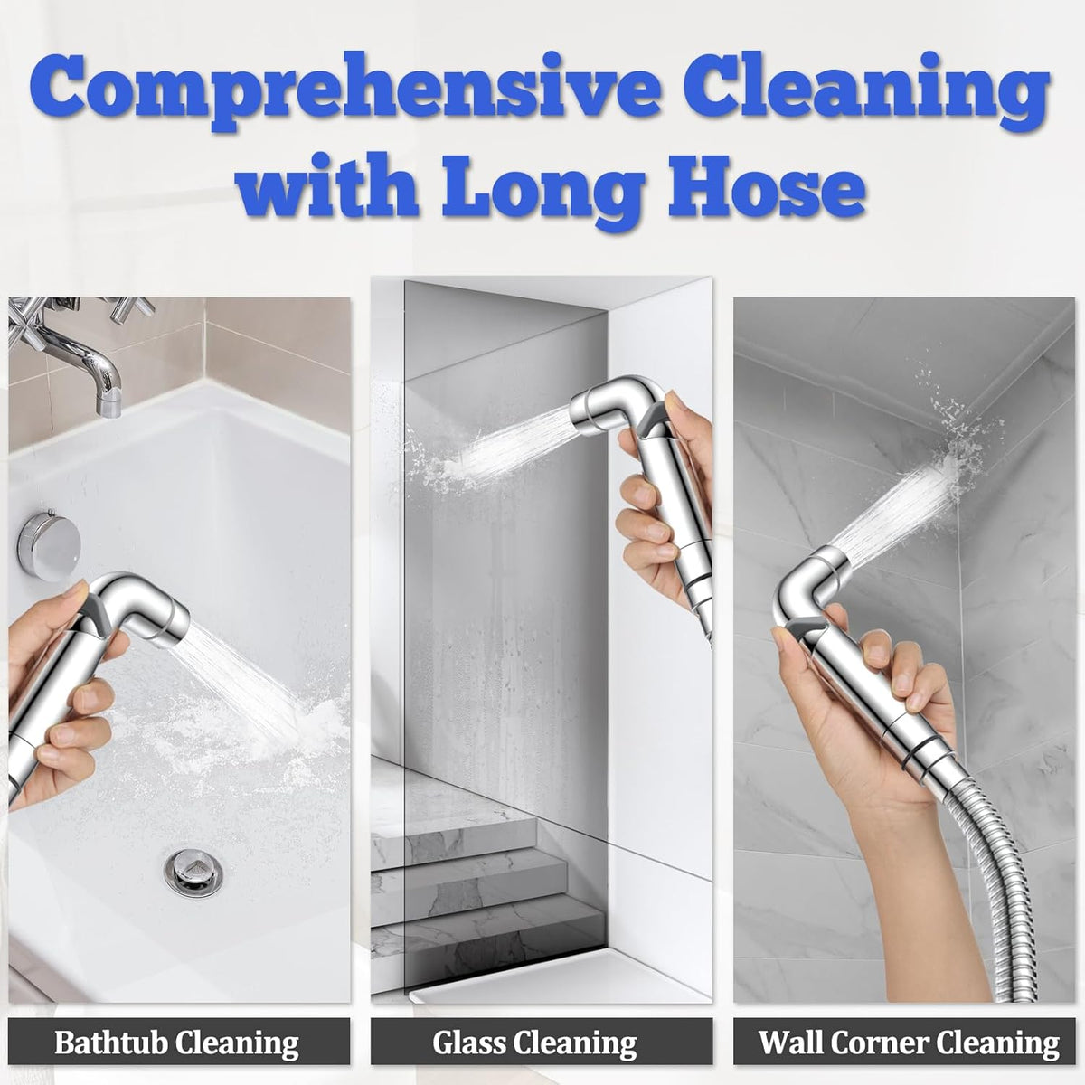 Dog Shower Attachment Metal, YDmeet Pet Washing Hose Attachment for Fast & Clean Bathing, Brass 3 Way Diverter, Adjustable Sprayer wtih Turn Off, 8 ft Hose and Holder, Chrome
