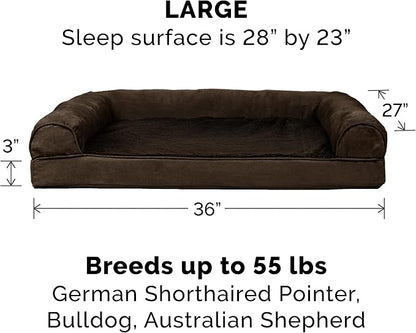Furhaven Orthopedic Dog Bed for Large/Medium Dogs w/ Removable Bolsters & Washable Cover, For Dogs Up to 55 lbs - Plush & Suede Sofa - Espresso, Large