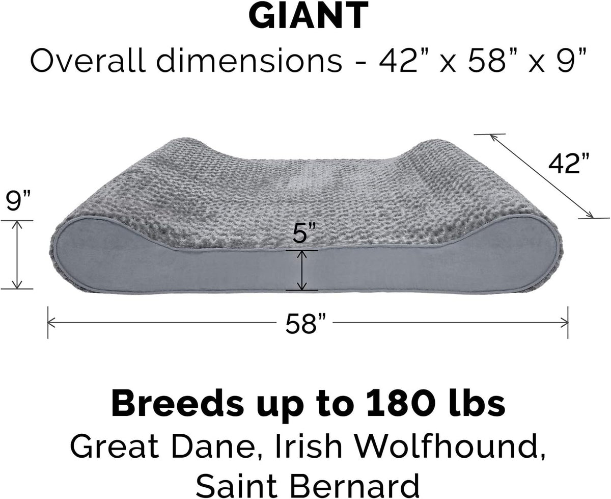Furhaven Orthopedic Dog Bed for Extra Large Dogs w/ Removable Washable Cover, For Dogs Up to 180 lbs - Ultra Plush Faux Fur & Suede Luxe Lounger Contour Mattress - Gray, Giant/XXXL