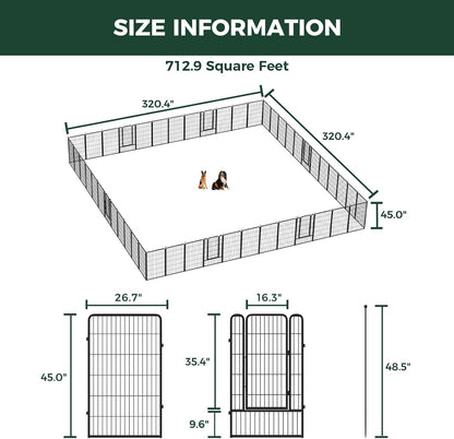 FXW Rollick Unleashed Dog Playpen for Indoor, Yard, RV Camping, 45 inch 48 Panels for Large Dogs, Black│Patented