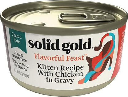 Solid Gold Wet Cat Food Pate for Kittens - Healthy Canned Cat Food Pate w/Real Chicken, Superfoods, Omega Fatty Acids, & Vitamins - Grain Free & Gluten Free Can Meals for Kittens - 24ct/3oz Can