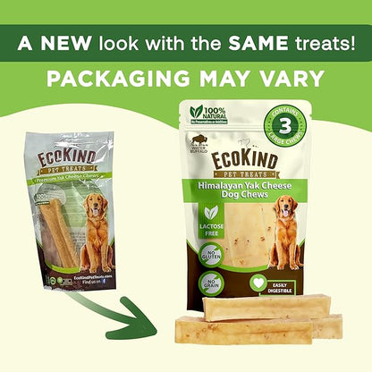 EcoKind Premium Gold Yak Cheese Himalayan Dog Chews, Healthy Dog Treats for Large Dogs, All Natural, High Protein Dog Chew, Water Buffalo, Large - 3 Chews