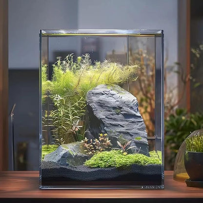 Vimvins 3 Gallon Glass Fish Tank, Easy to Maintain Small Aquarium for Betta/Snails/Shrimp and Aquatic Planting.