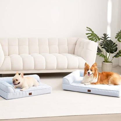 EHEYCIGA Memory Foam Dog Bed, Large Orthopedic Dog Bed, Washblue | Washable Removable Cover, Waterproof Flat Pet Sofa Couch with Nonskid Bottom, 44x32x6.5
