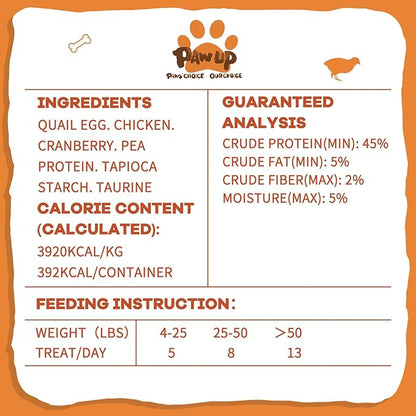 PAWUP Freeze Dried Cat & Dog Treats, Natural Quail Egg Yolk, Rich in Antioxidants Cranberry Added, High-Protein Pet Snacks for Coat & Urinary Health, 3.5 oz