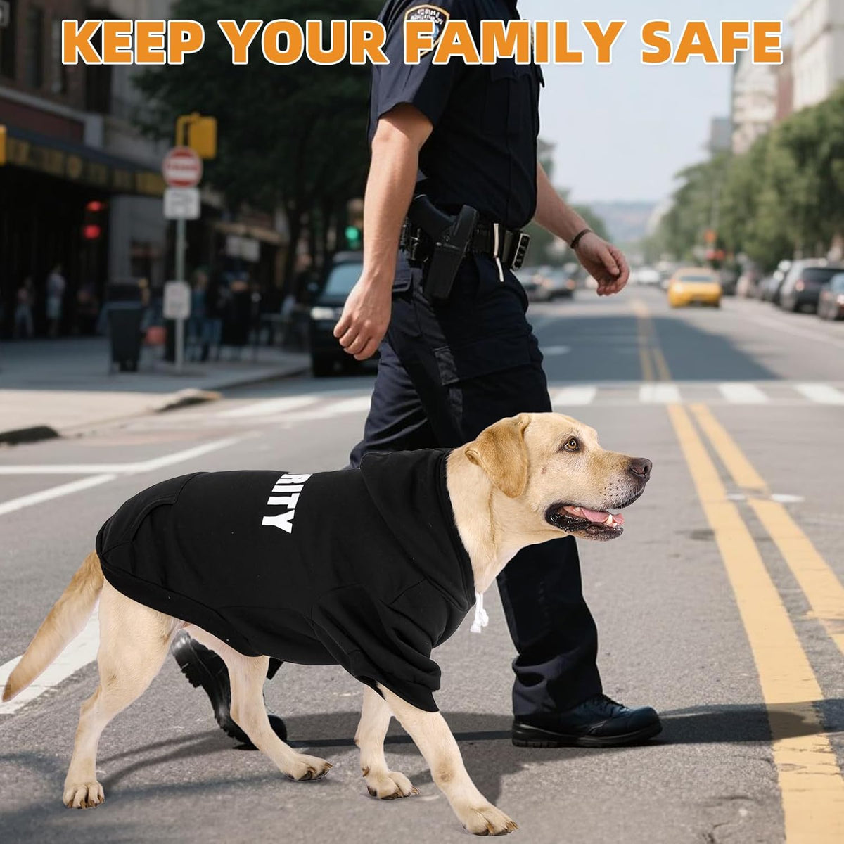 KOOLTAIL Security Dog Hoodie, Fall Puppy Sweater Clothes for Small Medium Large Dogs, Soft Warm Winter Pet Cold Weater Coats Hooded Sweatshirt with Pocket, Dog Halloween Costume for Girl Boy, Black SM