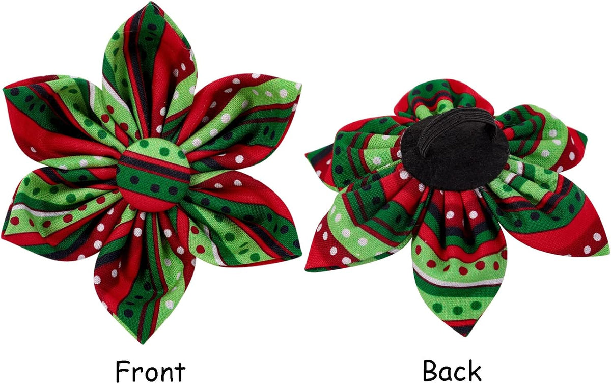 Lionet Paws Christmas Dog Collar with Flower, Dog Flower Collar with Metal Buckle for Dogs, Adjustable Comfortable Dog Collar Girl Gift, M, Neck 13.5-22 in