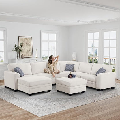 Legend Vansen Oversized Modular Sectional Sofa,8 Seat U Shaped Couch with Ottoman,Corduroy Sofa with Deep Seat,Convertible Large Sectional Couches for Living Room(Cream, U-8)