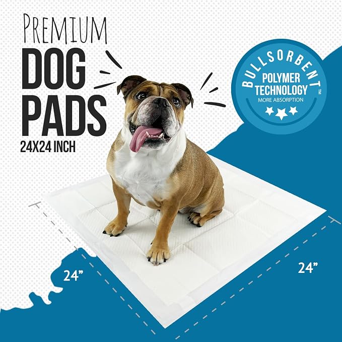 Bulldogology Puppy Training Pads - Pee Pads with Adhesive Sticky Tape (24x24) Large Dog Training Wee Pads with 6 Layer Extra Quick Dry Bullsorbent Polymer Tech (100-Count, White)