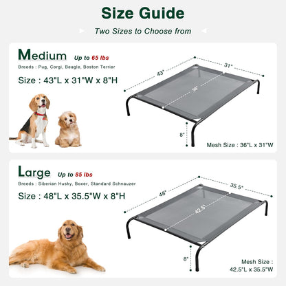 Elevated Cooling Mesh Bed. Breathable rest that stays cool in warm rooms.