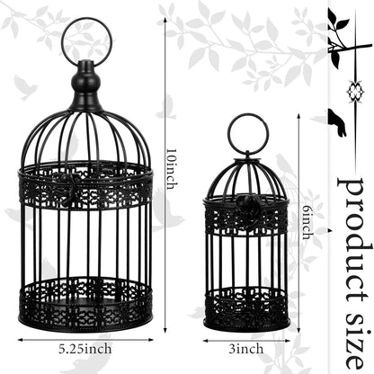 Sliner 4 Pcs Bird Cage Decorative Candle Holder Vintage Candle Holder Cage Lanterns Model for Modern Table House Home Decoration(Black)