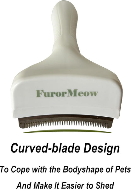 Pet Deshedding Tool with Curve Blade, Cat Grooming Brush, Tight V-shaped Teeth Shedding Comb for Cat and Small Dog (White, Small)