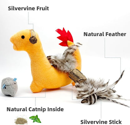 3 Pack Catnip Toys for Indoor Cats – Interactive Kitten Toys with Silvervine Stick & Feather, Durable Chew & Kick Cat Toys for Stress Relief & Play