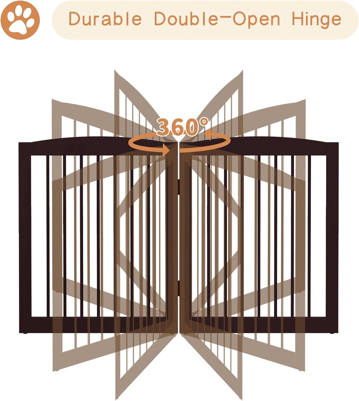 Freestanding Pet Gate for Dogs, Foldable Wooden Dog Gate for House, Indoor Pet Barrier for Stairs, Doorways, Support Feet Included, 24" Height 2 Panels, Brown