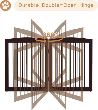 Freestanding Pet Gate for Dogs, Foldable Wooden Dog Gate for House, Indoor Pet Barrier for Stairs, Doorways, Support Feet Included, 24" Height 2 Panels, Brown