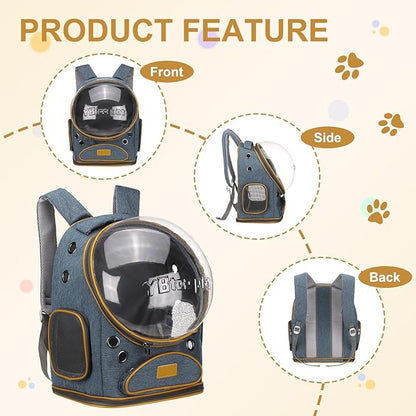 Pet Backpack Carrier, Portable and Ventilated, Oxford Cloth, Dog Cat Travel Bag with Transparent Cover 12.6", (Blue, 1 Pcs), Intended for Hiking/Camping/Traveling